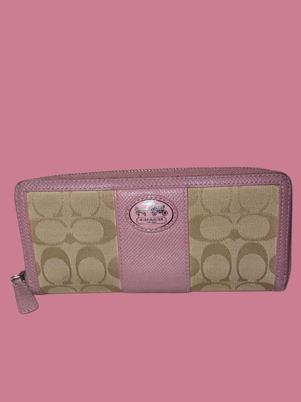 Coach Pink Signature Zip Wallet